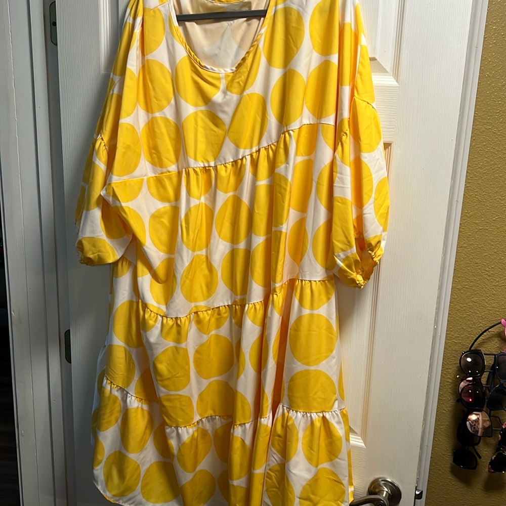 Yellow polka dot plus size dress